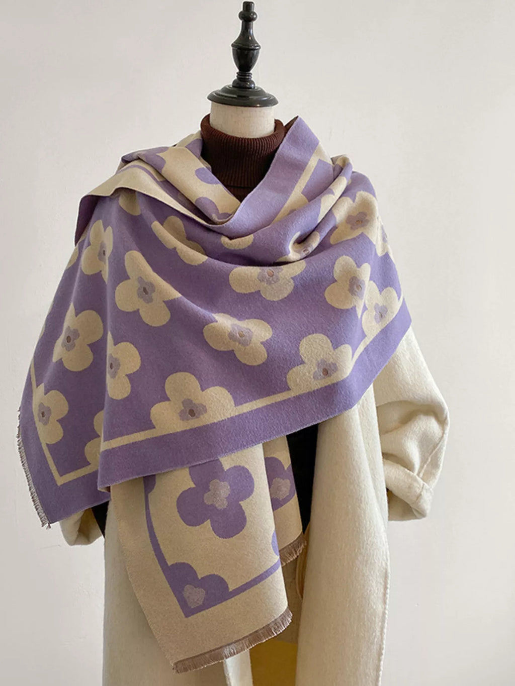 Floral Print Raw Hem Scarf