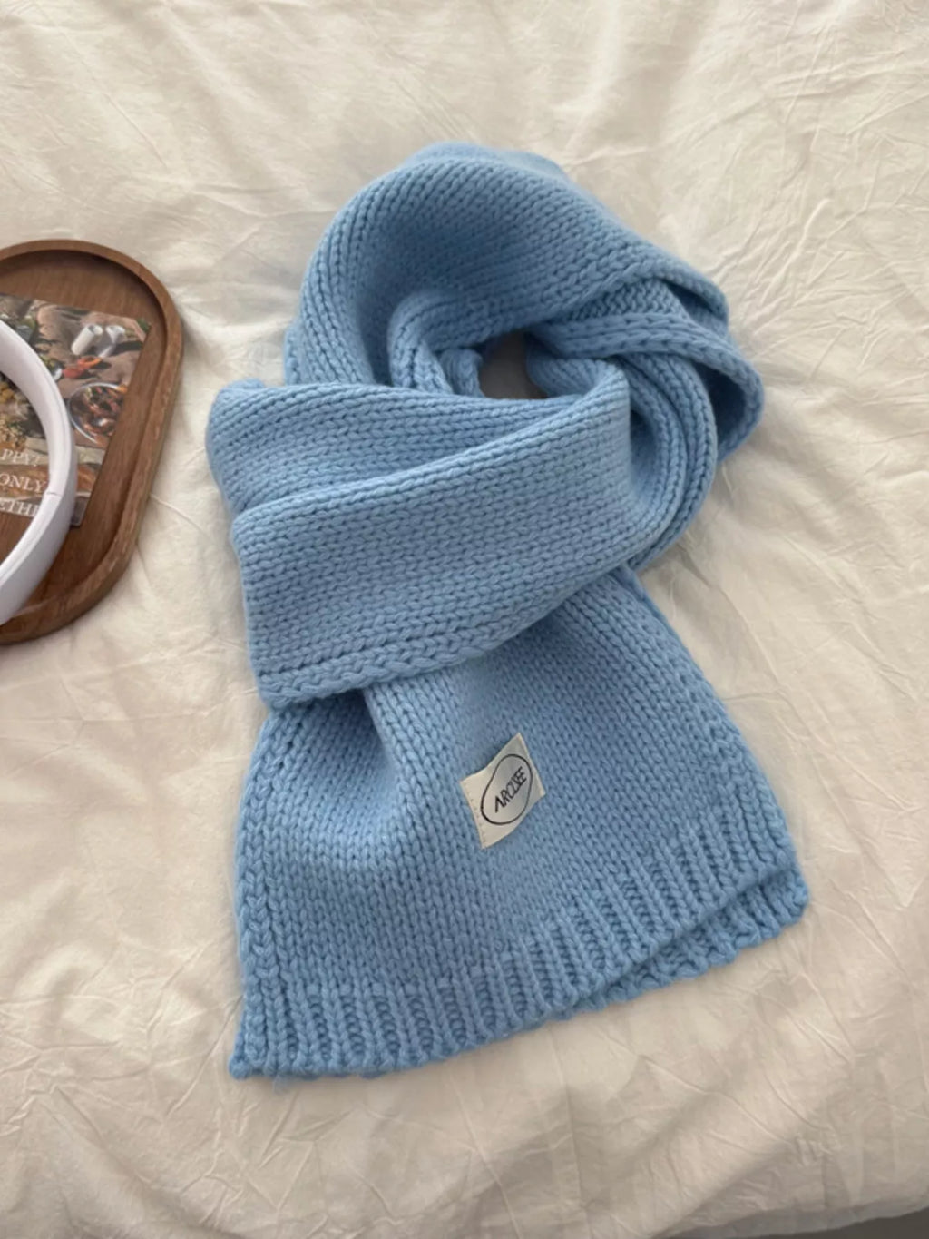 Solid Color Knitted Winter Scarf with Ribbed Ends