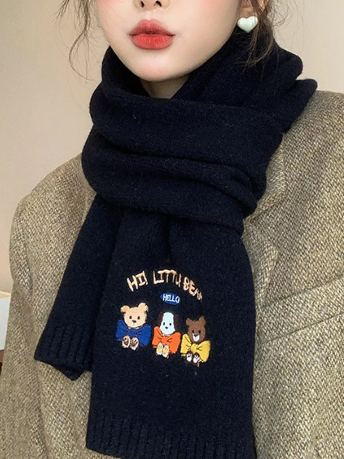 Embroidered Cartoon Warm Scarf