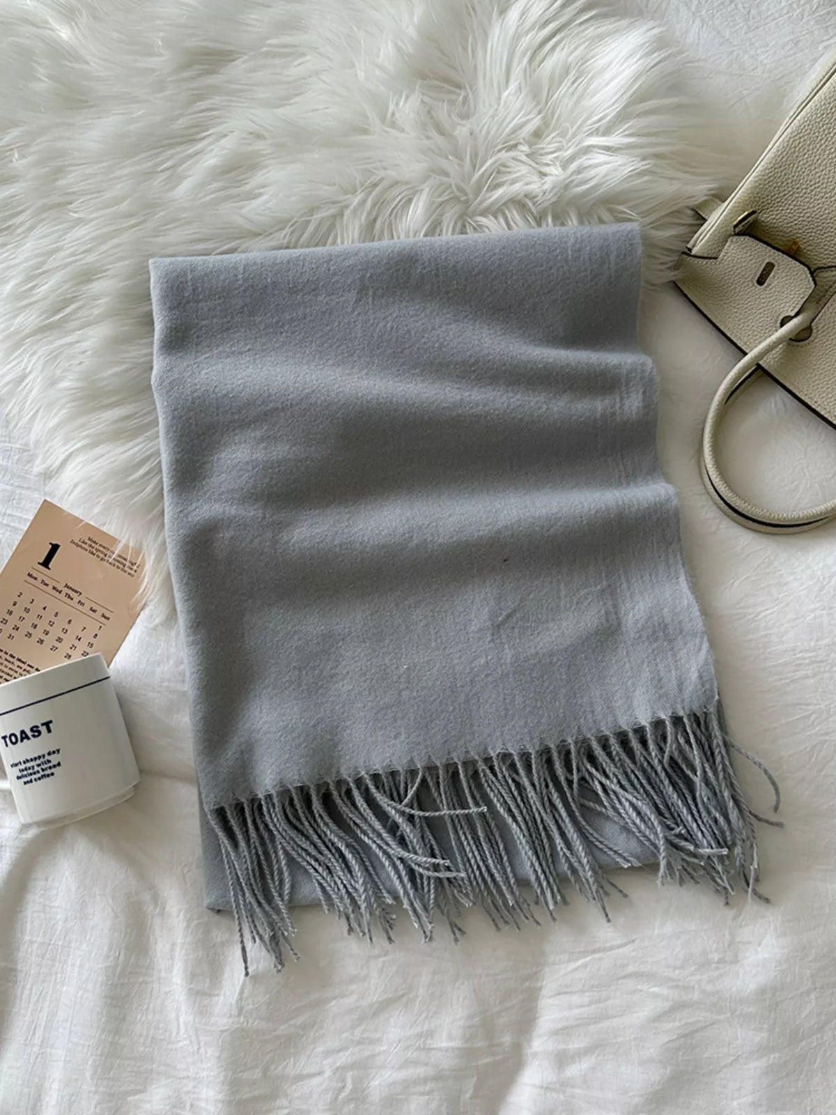 Fringe Solid Color Scarf with Label Patch