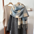 Pastel Color Block Plaid Fringe Scarf