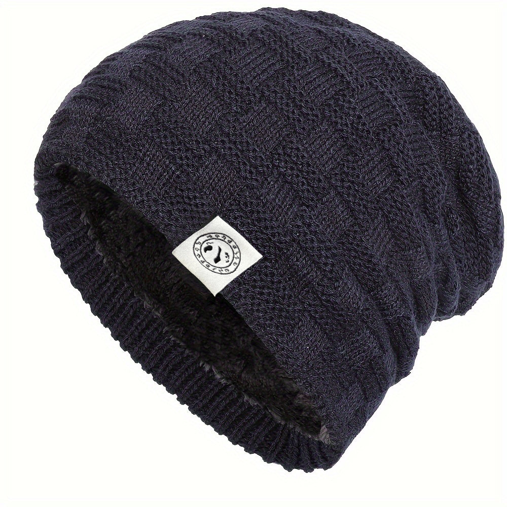 Pandaize Bunny Patch Fleece Beanie: Unisex Coldproof Knit Hat for Autumn & Winter