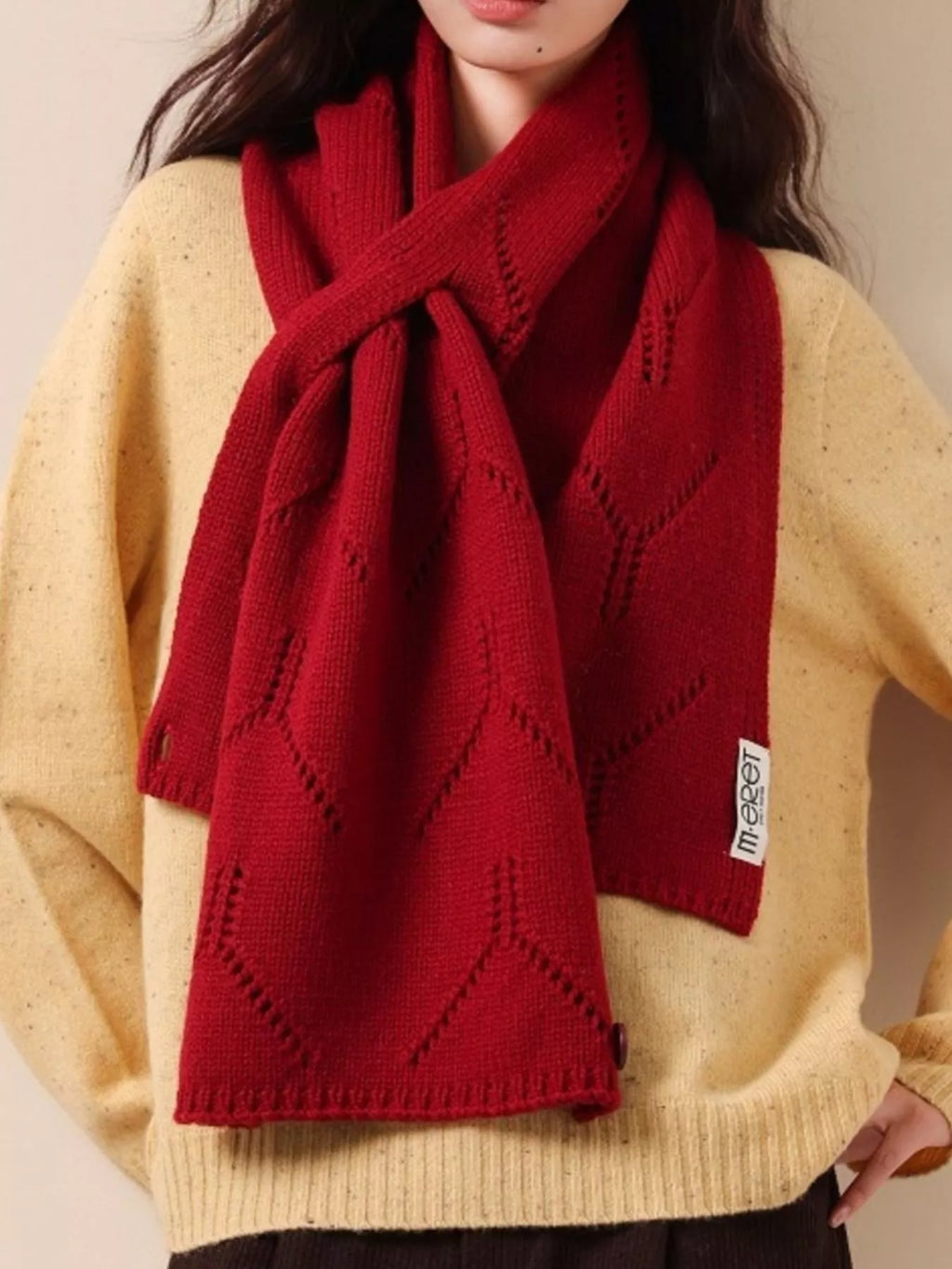 Wool Openwork Knit Scarf
