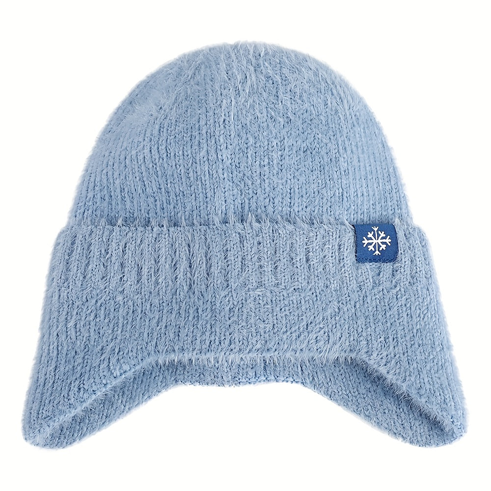 Pandaize Snowflake Label Knit Ear Flap Beanie - Coldproof Dome Hat
