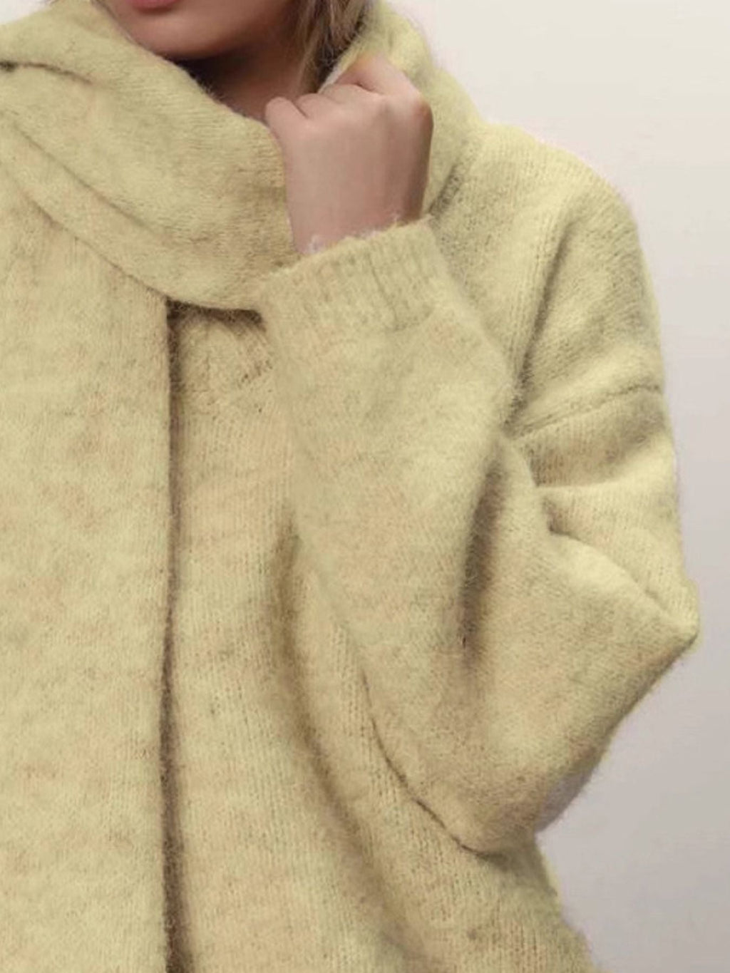 Oversized V Neck Dropped Shoulder Sweater with Scarf