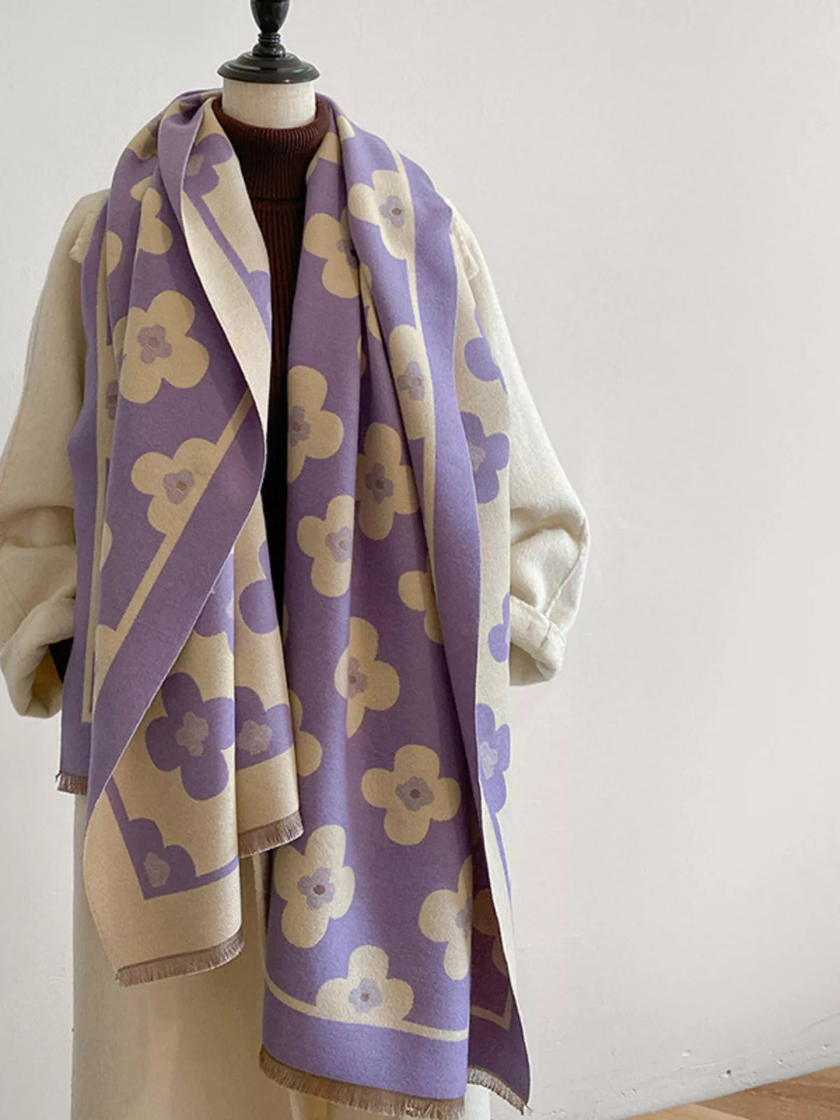 Floral Print Raw Hem Scarf