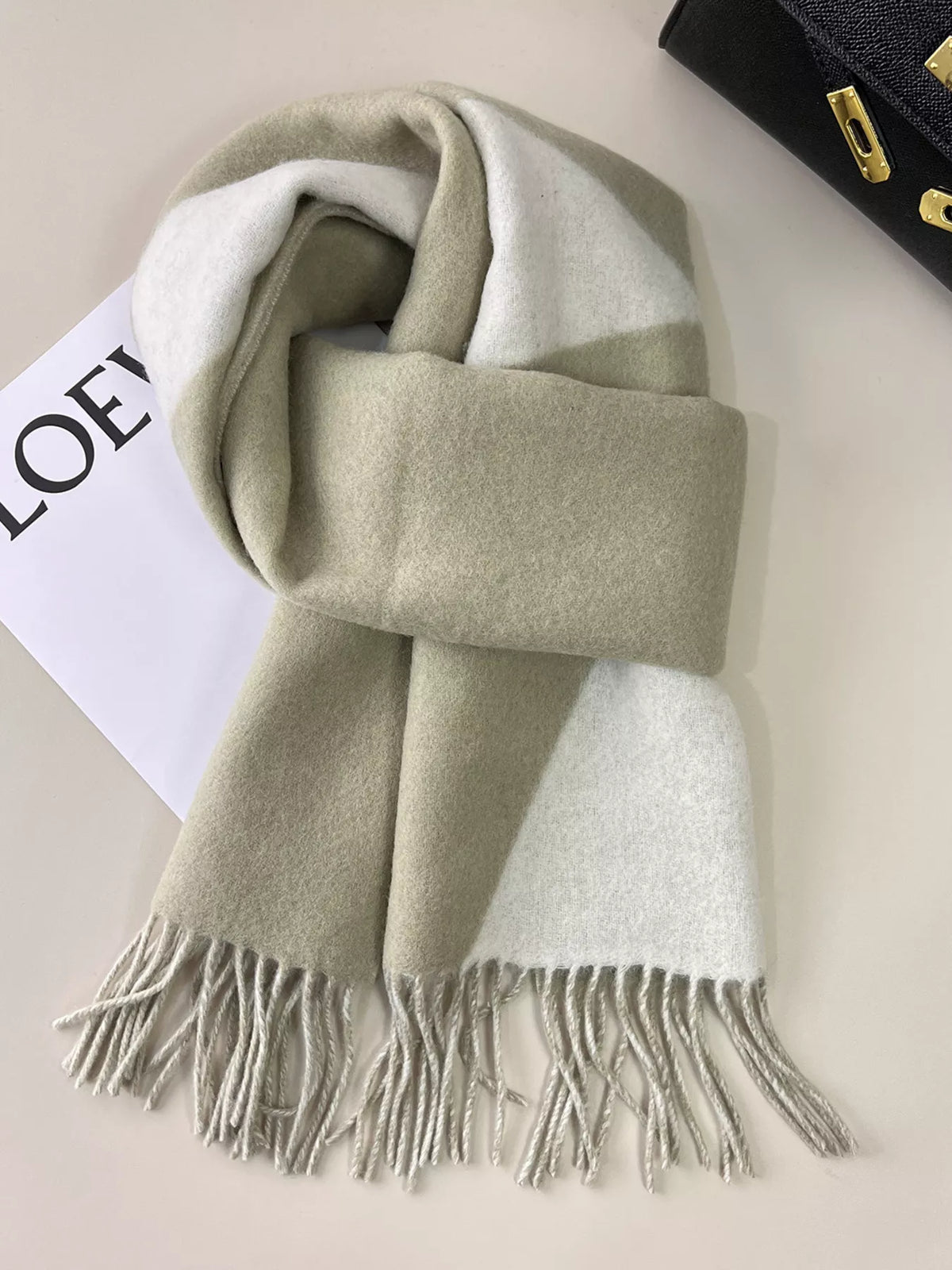 Fringe Color Block Wool Scarf