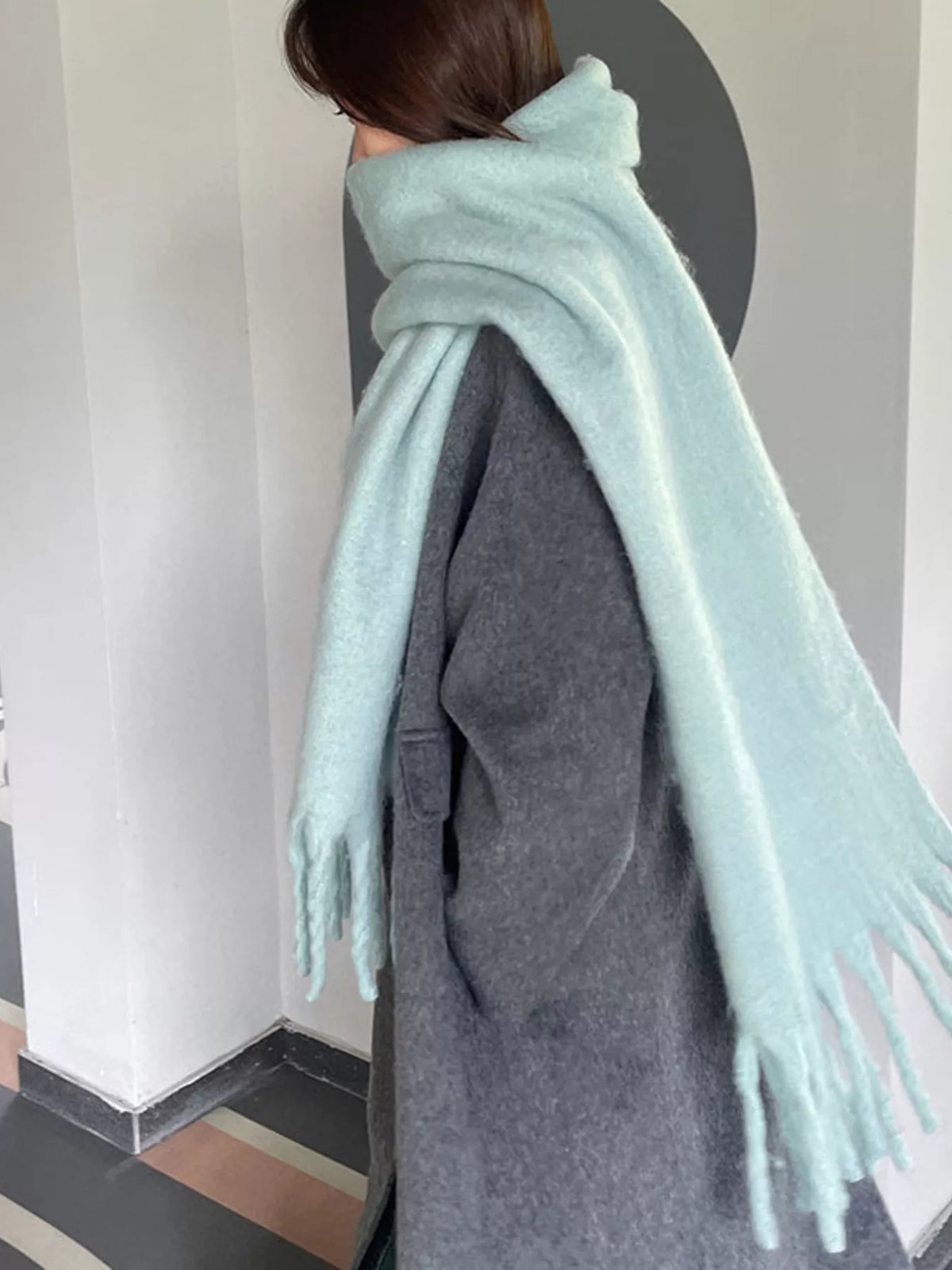 Solid Color Chunky Brushed Fringe Scarf