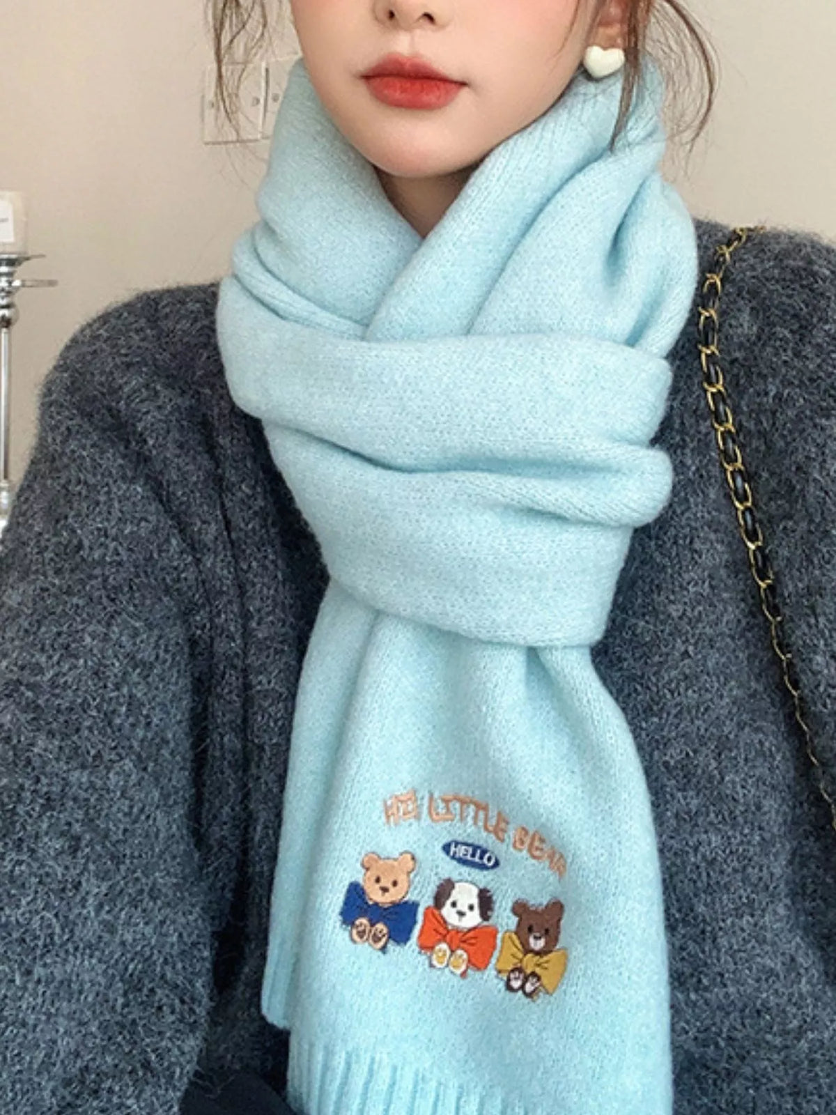 Embroidered Cartoon Warm Scarf