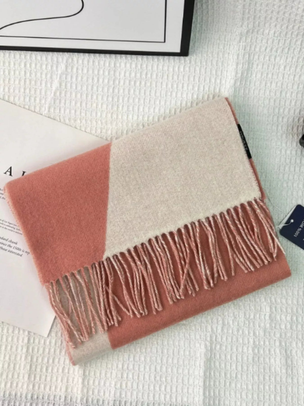 Fringe Color Block Wool Scarf