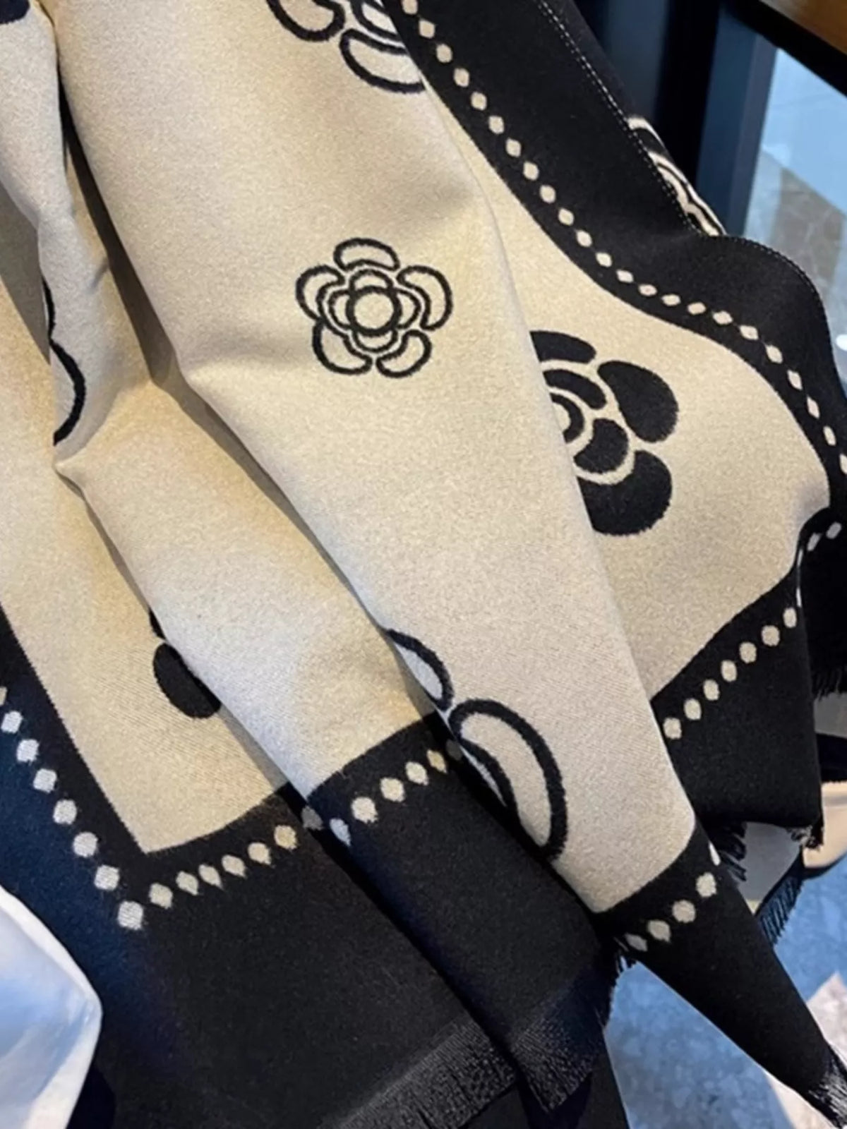Floral Pattern Raw Hem Scarf