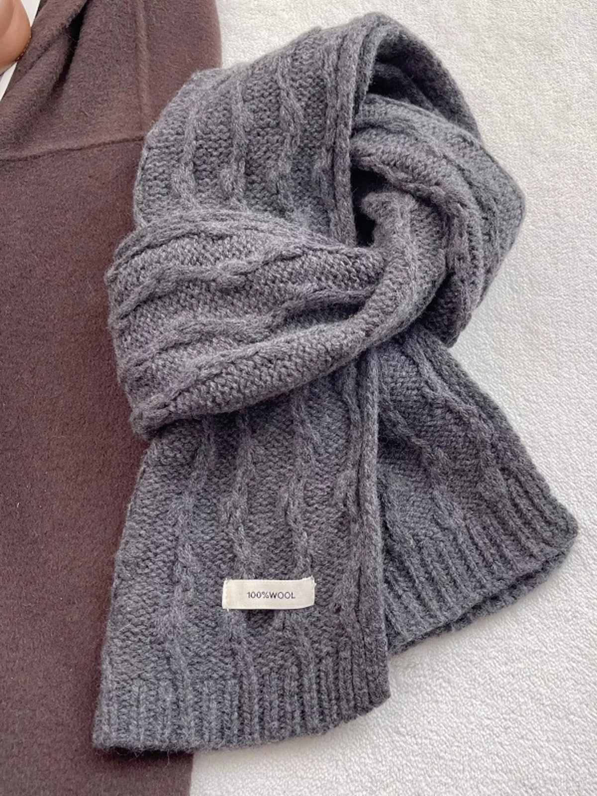 Wool Cozy Cable Knit Scarf