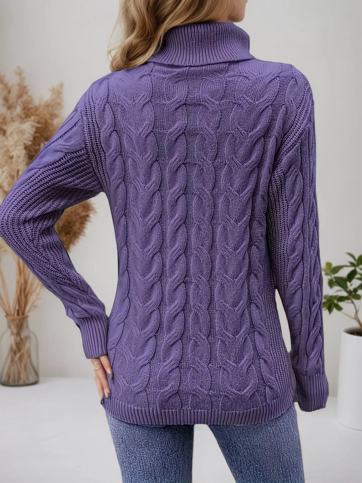 Chunky Cable Knit Turtleneck Sweater