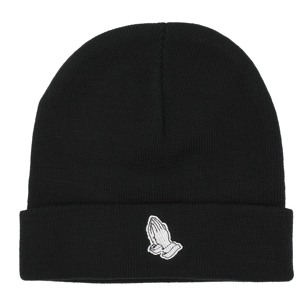 Pandaize Thanks Embroidery Graphic Black Beanie: Stylish, Lightweight Knit Hat for Autumn & Winter