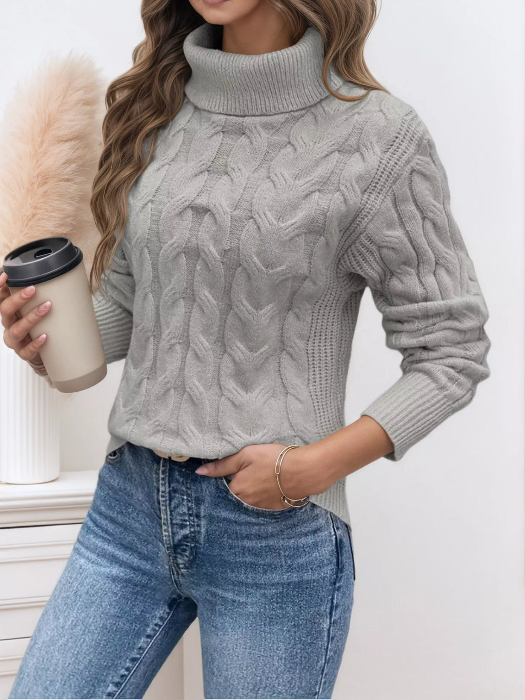 Chunky Cable Knit Turtleneck Sweater