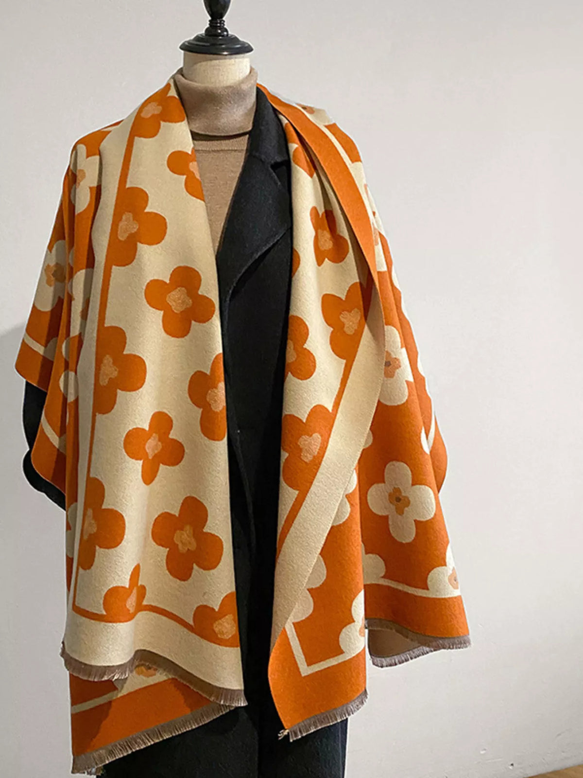 Floral Print Raw Hem Scarf
