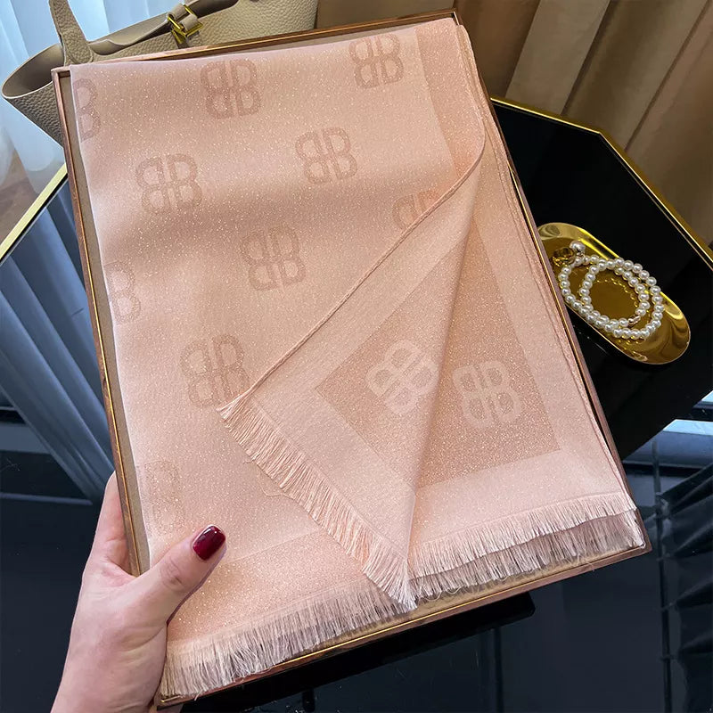Raw Hem Lightweight Border Letter Print Scarf