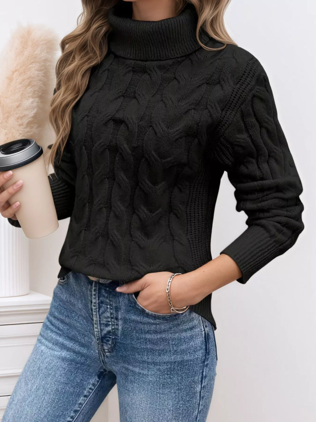 Chunky Cable Knit Turtleneck Sweater