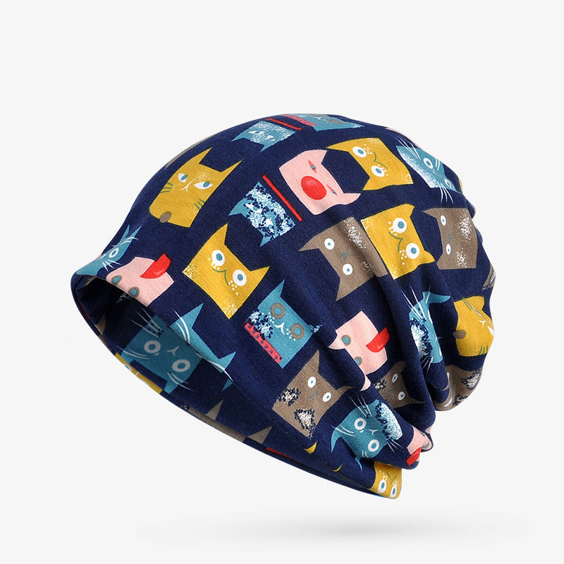 Reversible Cat-Ear Balaclava - Printed Slouch Beanie & Neck Gaiter Winter Combo