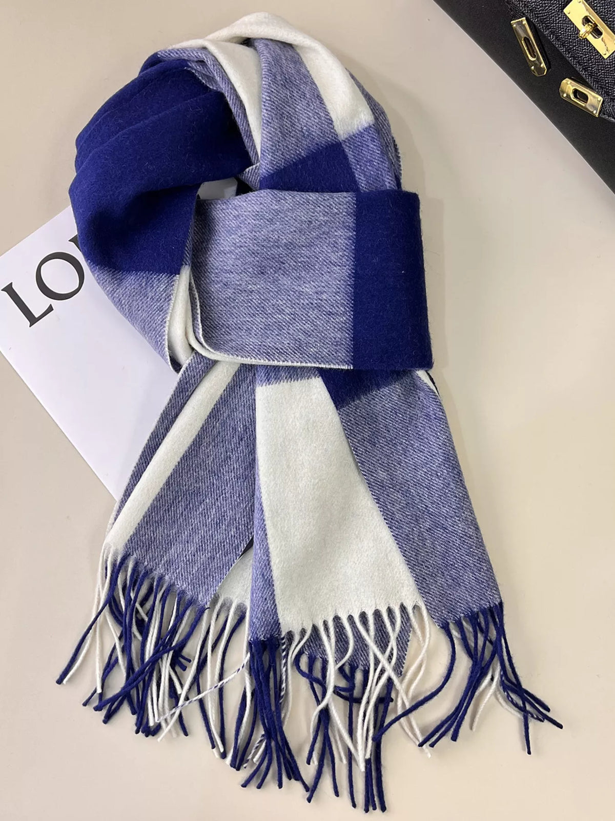 Wool Plaid Fringe Scarf