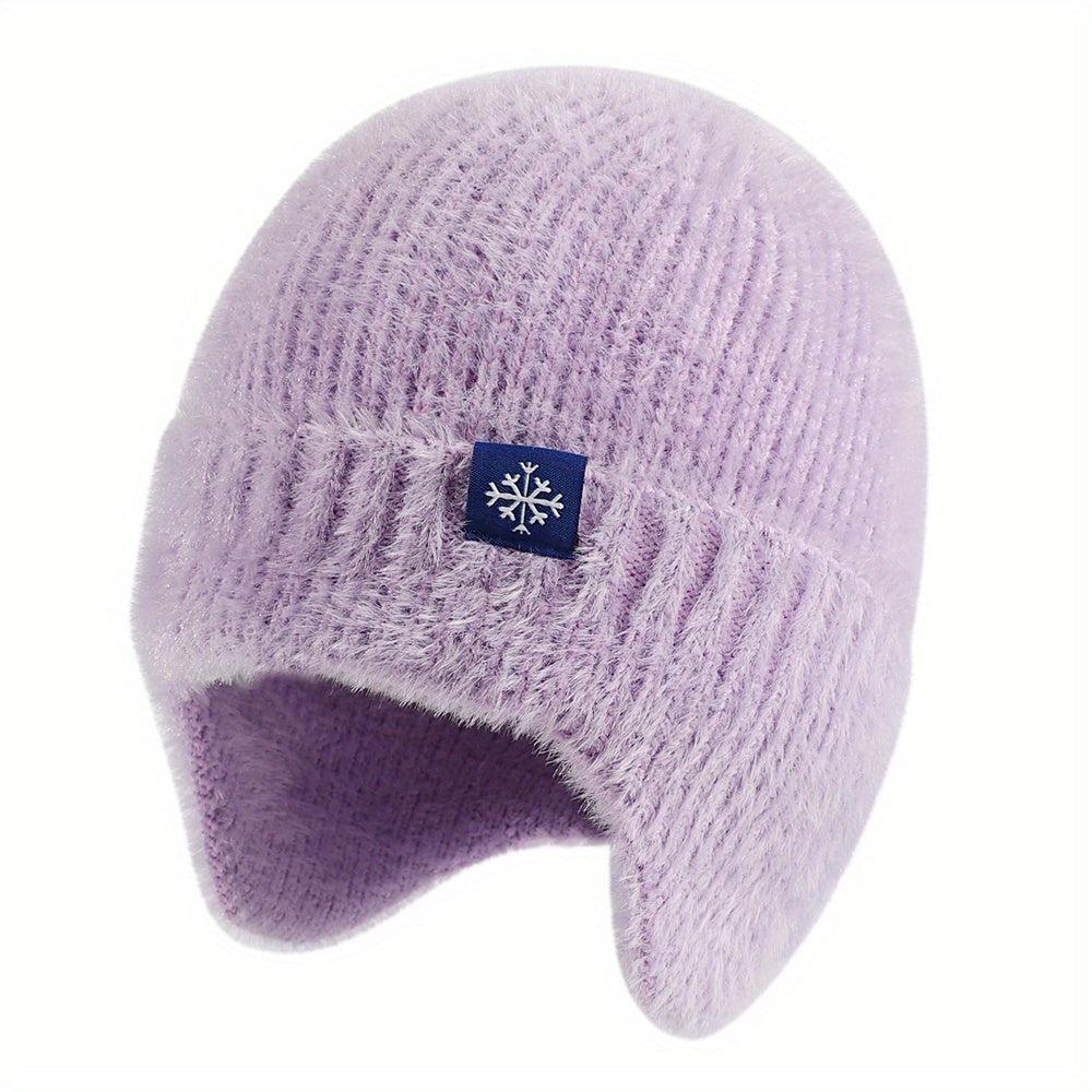 Pandaize Snowflake Label Knit Ear Flap Beanie - Coldproof Dome Hat