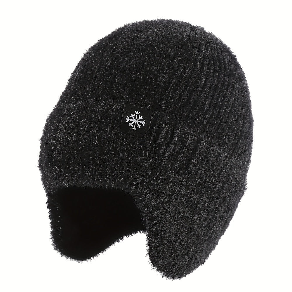 Pandaize Snowflake Label Knit Ear Flap Beanie - Coldproof Dome Hat