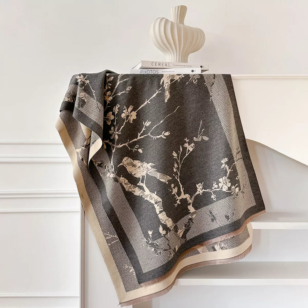 Neutral Raw Hem Winter Scarf
