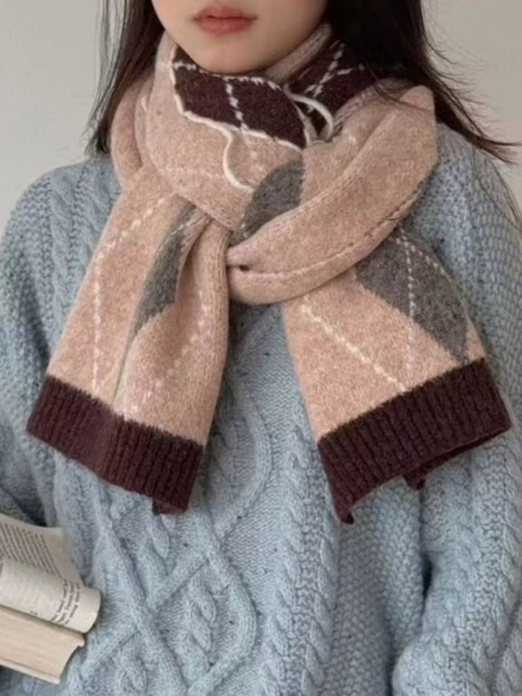Classic Argyle Knitted Winter Scarf