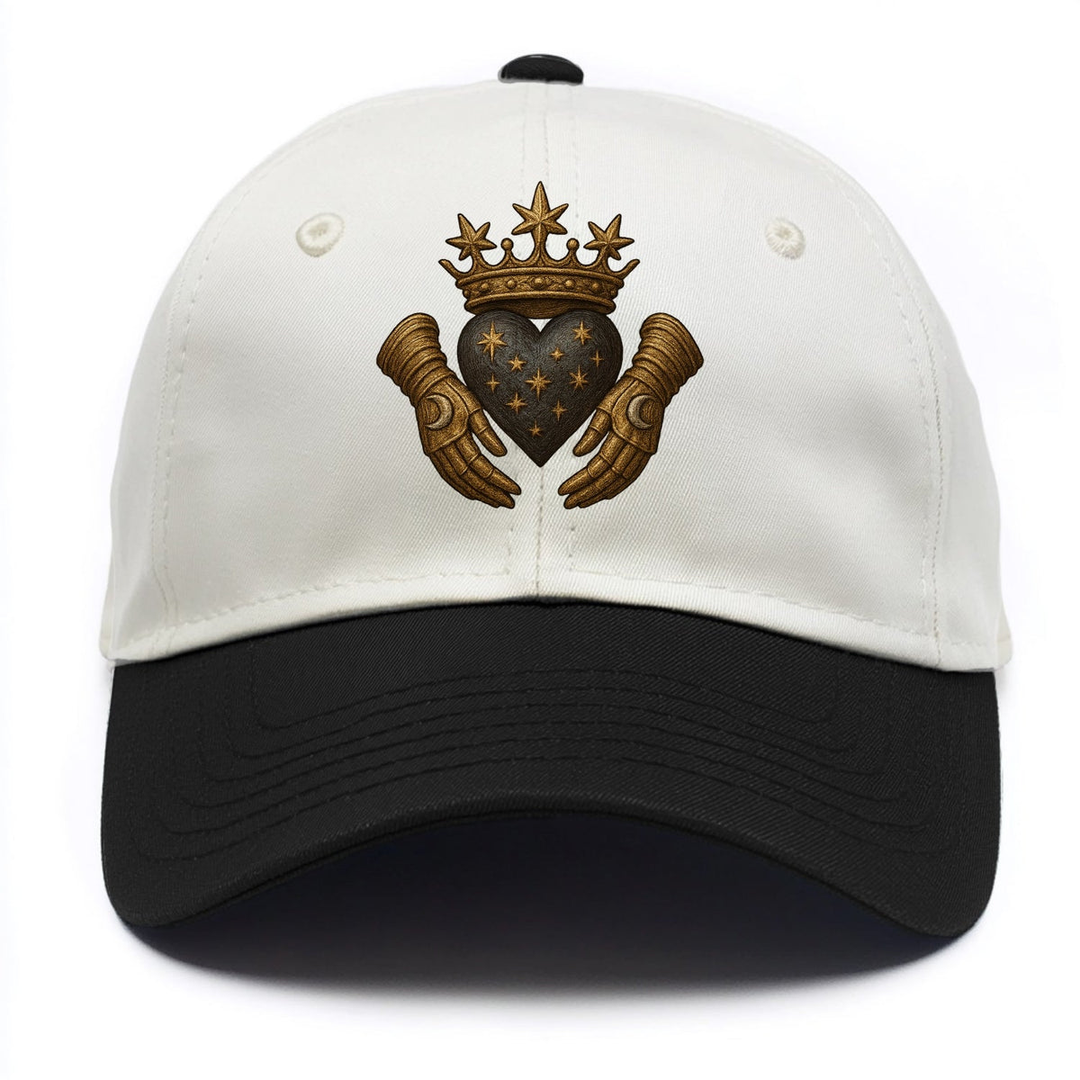 Ice crystal crown framing a frosted heart with fur-trimmed winter hands embracing it. - Two Tone Cap