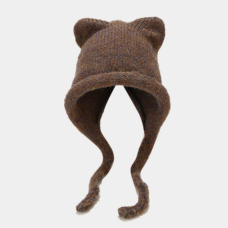 Cat Ear Knit Beanie – Wool Blend Winter Hat