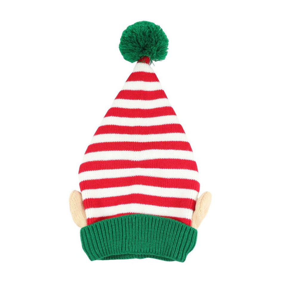 Cozy Striped Santa Hat with Ears & Pom-Pom