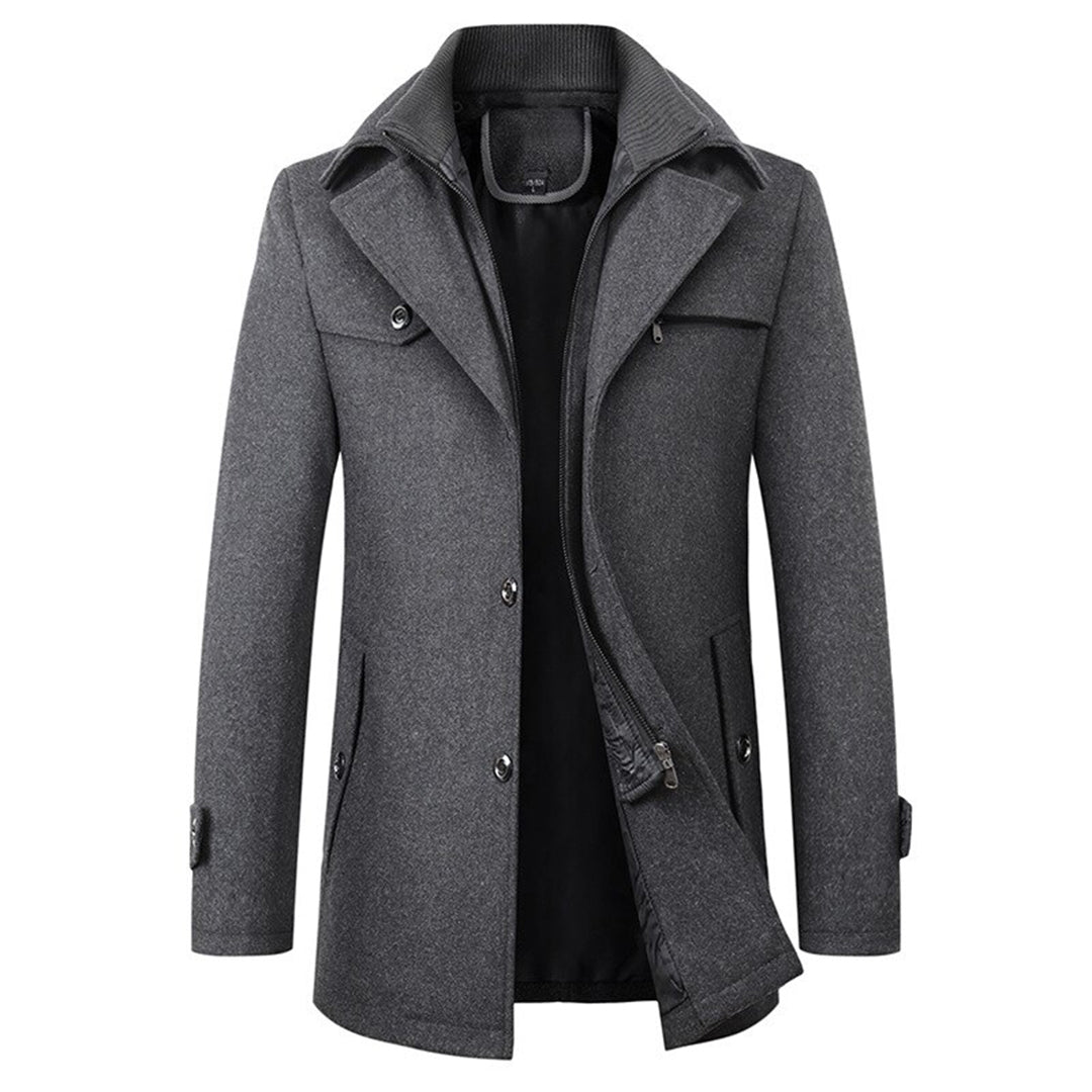 Warm Button-Front Wool Winter Parka Coat