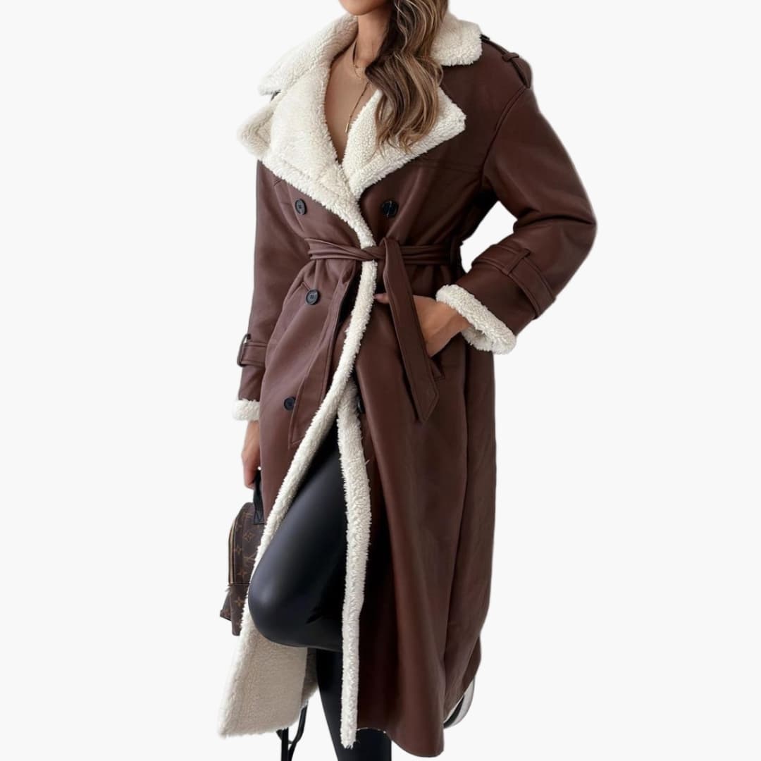 Ladies' Winter Overcoat with Faux Fur and Classic Collar