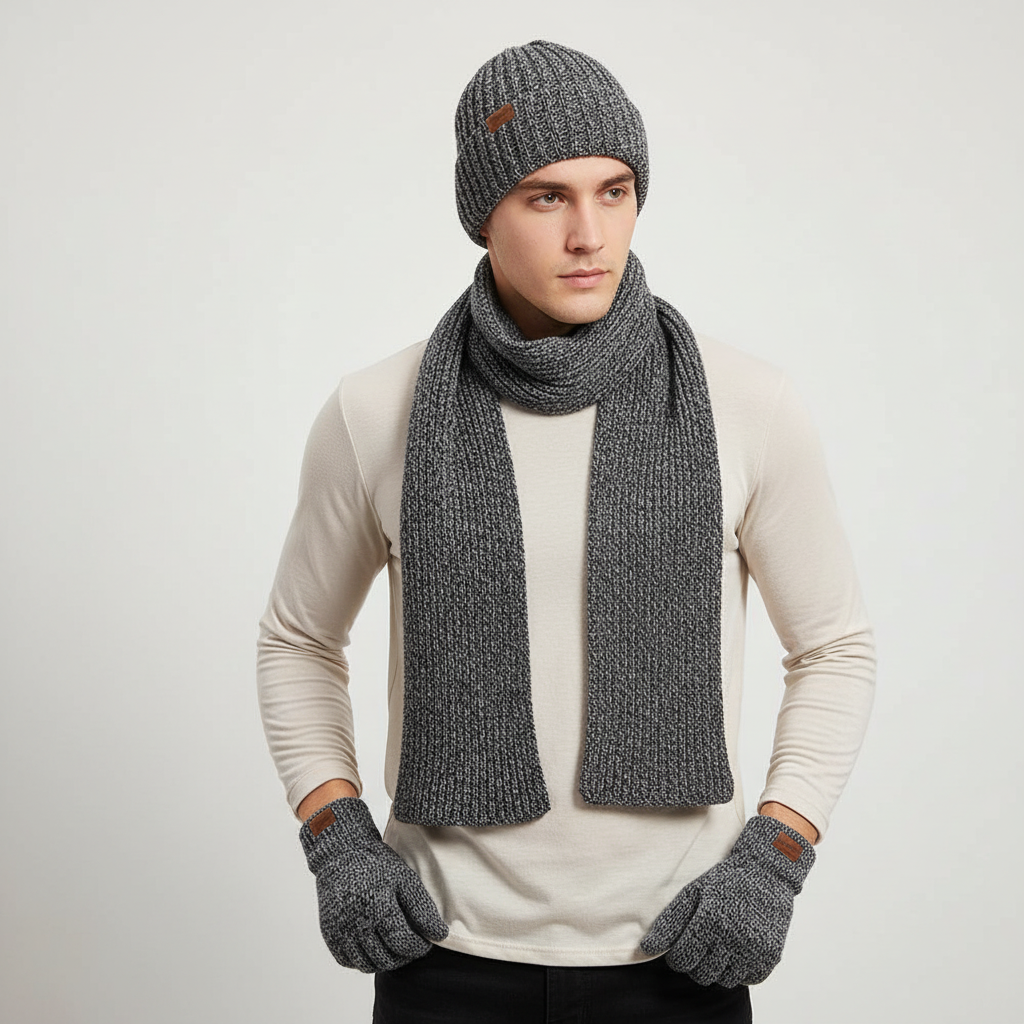 Cozy 3 Piece Knit Winter Hat Scarf Set