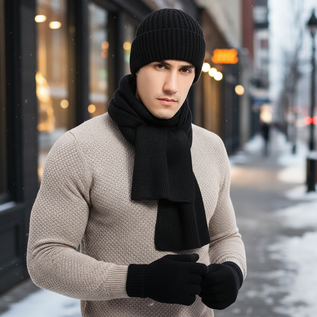 Cozy 3 Piece Knit Winter Hat Scarf Set