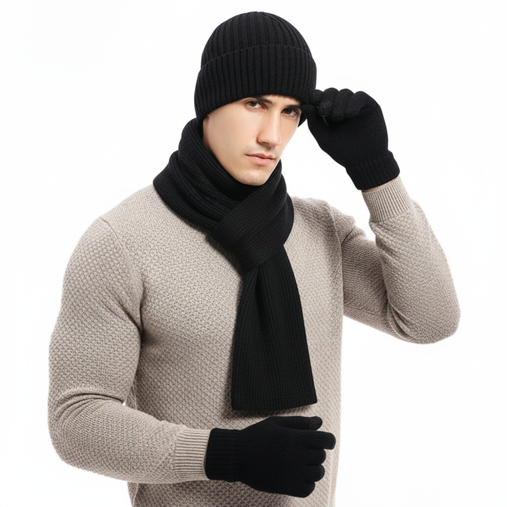 Cozy 3 Piece Knit Winter Hat Scarf Set