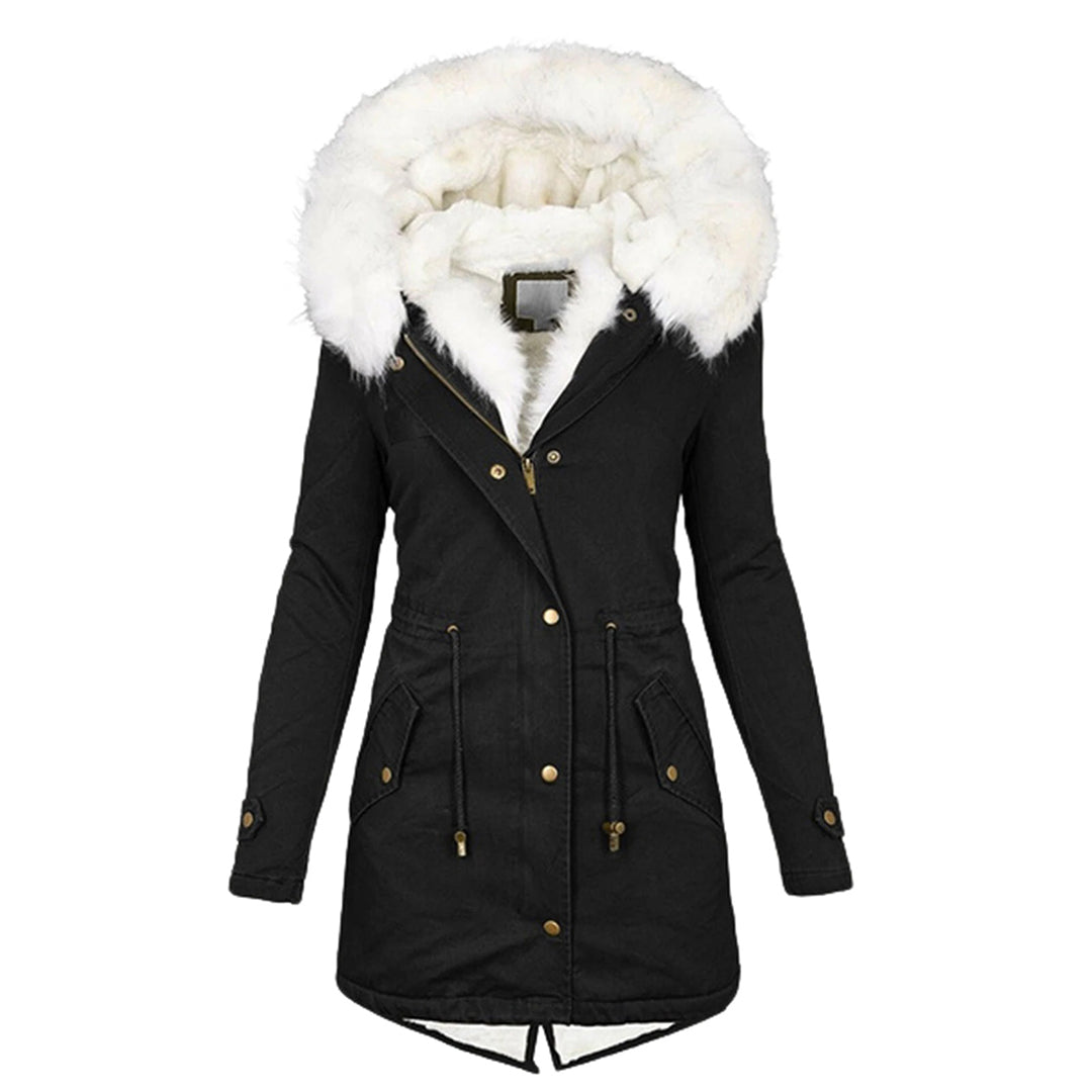 Warm Fleece Parka Jacket with Fur Hood