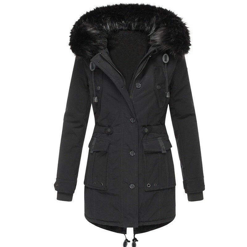 Warm Faux Fur Trim Hooded Parka Coat