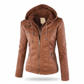 Faux Leather Hooded Parka Jacket