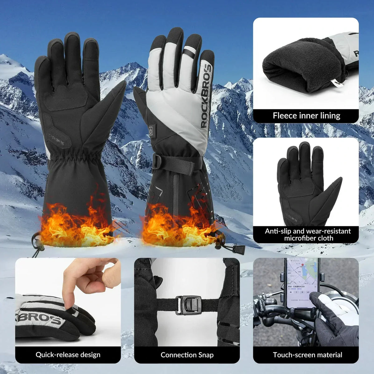 Winter Cycling Gloves Electric Heated Touch Screen