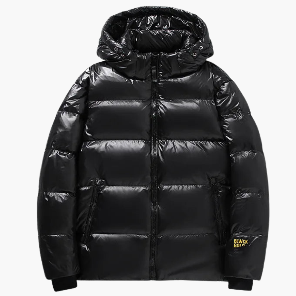 Warm Mens Puffer Coat with Zip Front and Long Sleeves