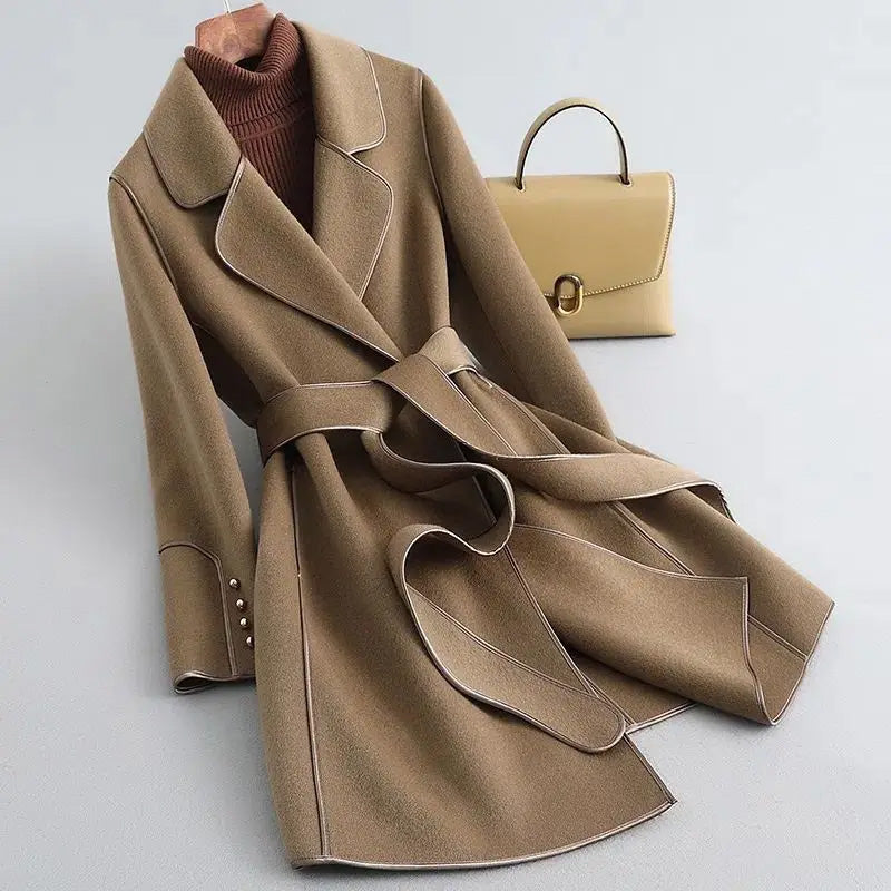 Fitted Belted Winter Coat for Women Knee Length