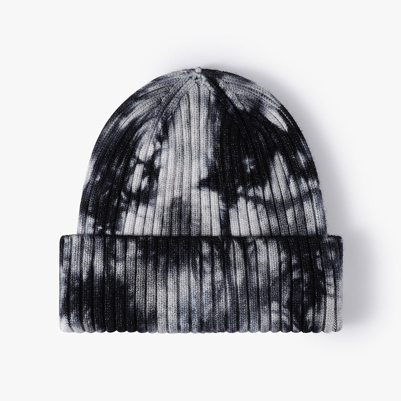 Tie-Dye Knit Beanie for Autumn & Winter – Wide Brim, Ear Warmers, Windproof for Outdoor & Gatherings
