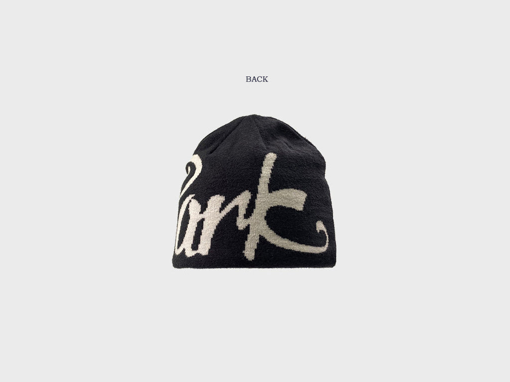 Pandaize Reversible Knit Beanie – Unisex Letter Jacquard Winter Hat, Hip-Hop Skateboard Style, Warm & Soft Cap with Ear Protection