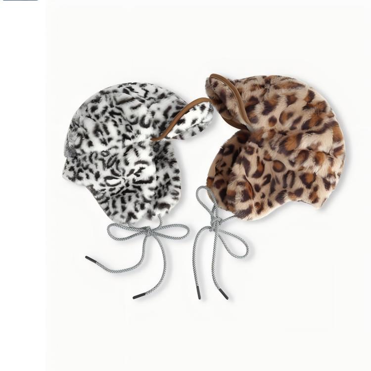 Retro Leopard Print Sherpa Ear Flap Hat - Thermal Trapper Style Winter Cap for Skiing Cycling Hiking