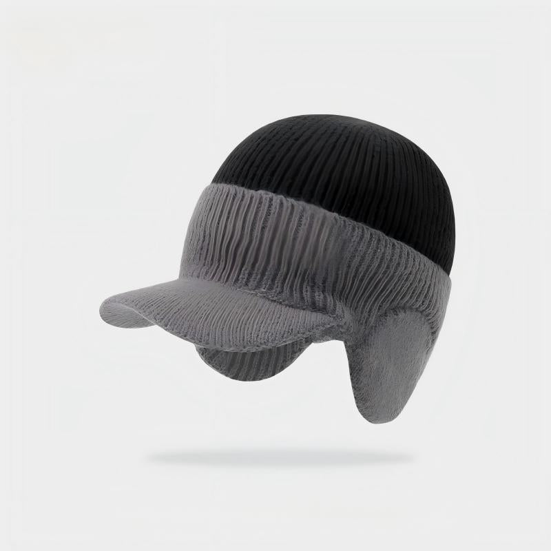 Men's Colorblock Beanie Winter Ear Flap Hat - Thermal Thickened Fleece Lined Skull Cap