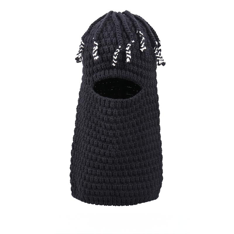 Knitted Beanie for Unisex, Autumn Winter Funny Ear-Warming Mask-Integrated Cap, Trendy Headwear