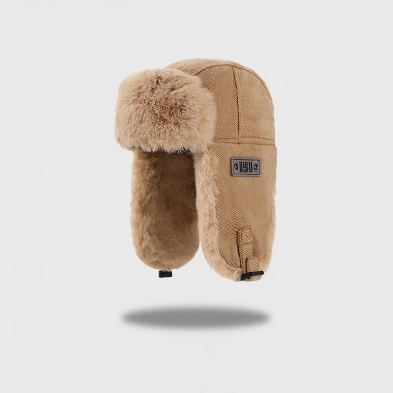 Unisex Winter Windproof Ear Flap Hat - Thermal Cotton-Polyester Blend - Adjustable Fur-Lined Cold Weather Cap