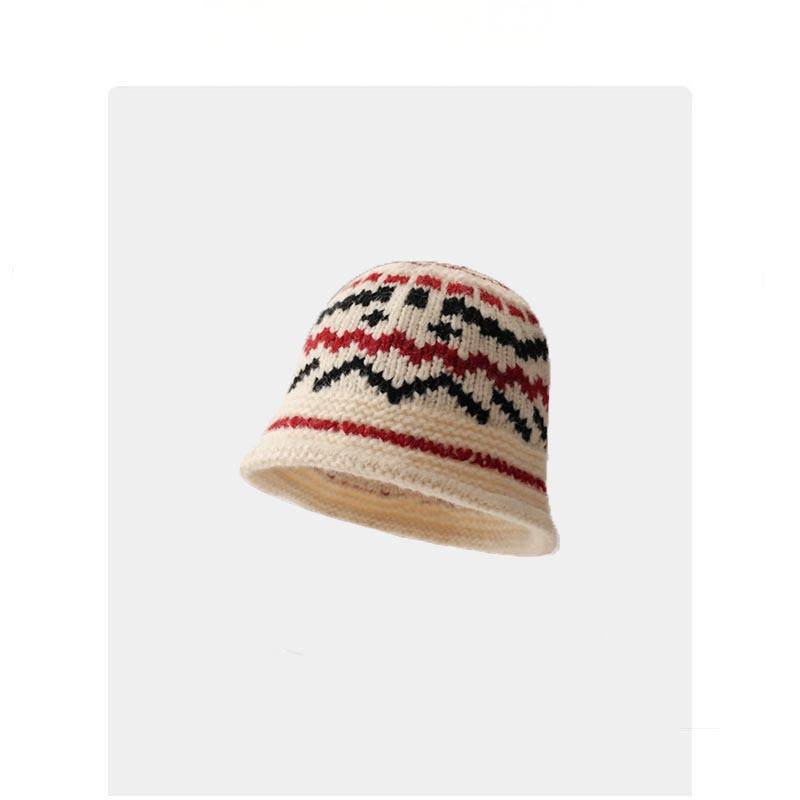 Fair Isle Jacquard Fisherman Hat - Women's Winter Warm Bucket Hat, Large Head Fit for Outdoor Commute & Gatherings