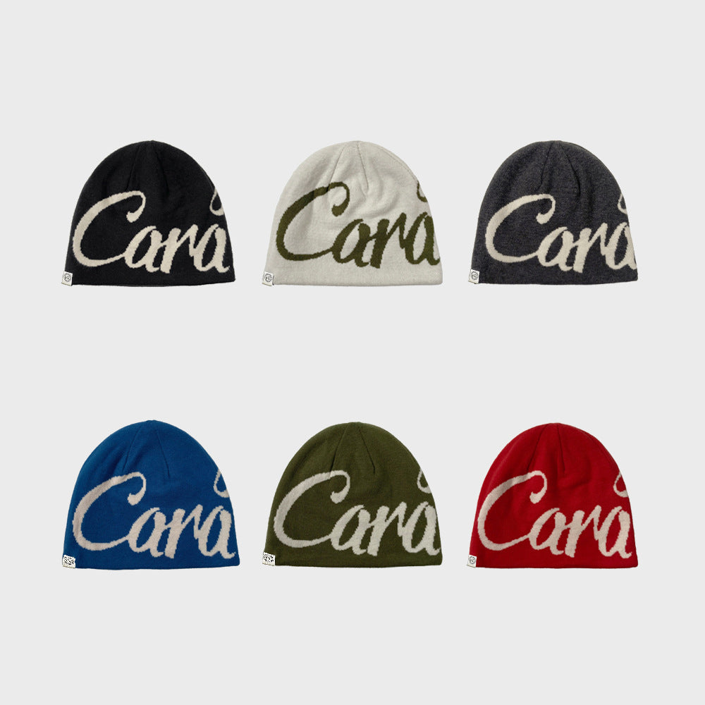 Pandaize Reversible Knit Beanie – Unisex Letter Jacquard Winter Hat, Hip-Hop Skateboard Style, Warm & Soft Cap with Ear Protection